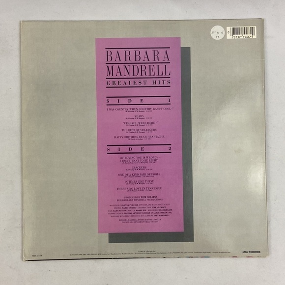 Barbara Mandrell Greatest Hits MCA Records 1985 MCA-5566 Vinyl Record LP - Picture 3 of 8